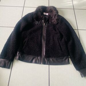 William Rast Black Teddy Jacket with Faux Fur Collar
